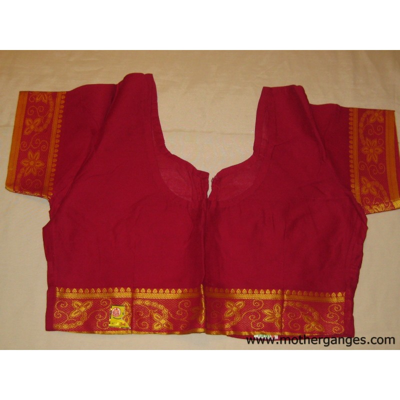 Blusa sari algodón roja bordado mangas